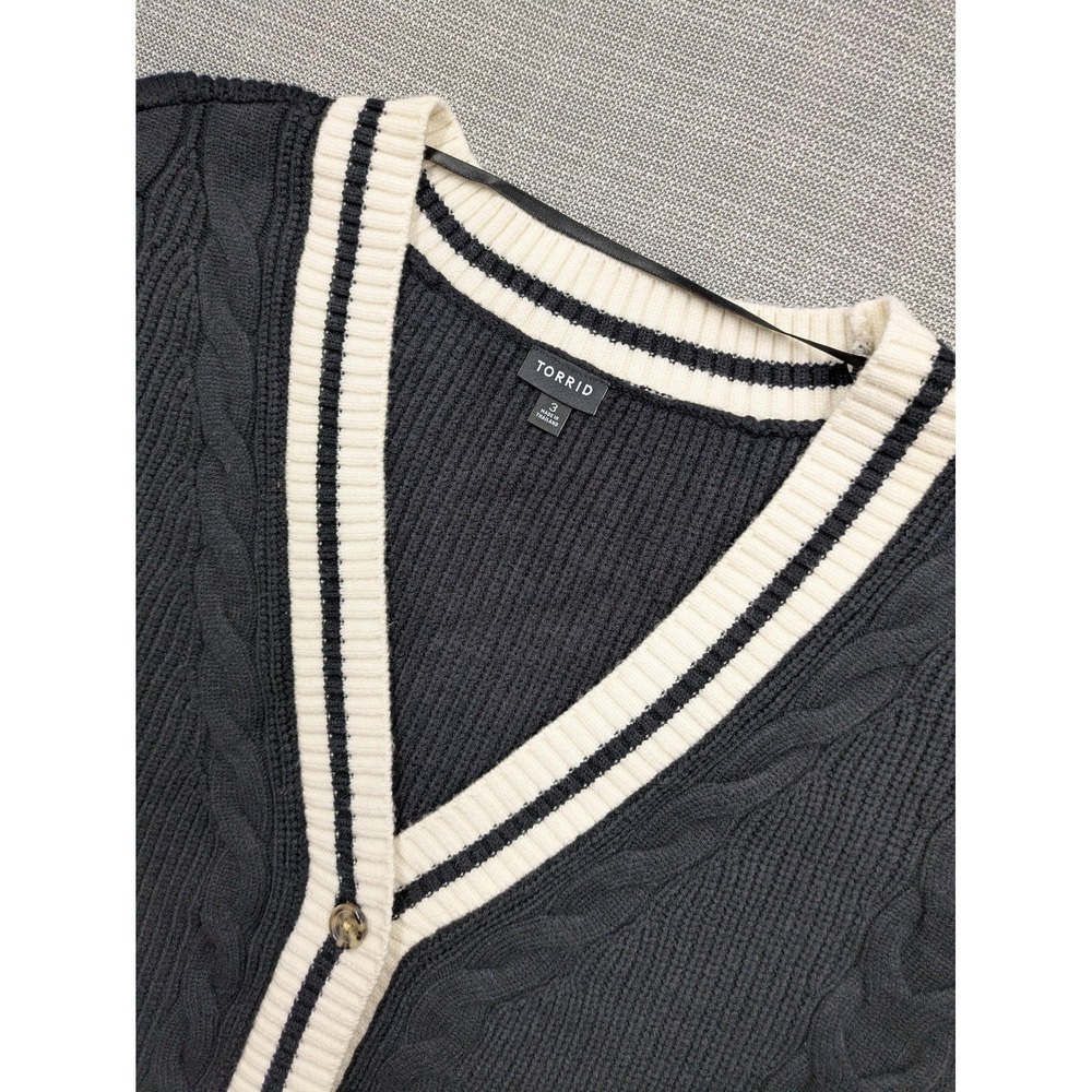 Torrid Sweater Vest Womens 3 Gray Cable Knit Ribbed Button Front V Neck Preppy